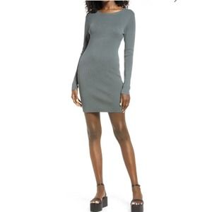 OPEN EDIT Long Slv Sweater Sheath Bodycon Dress M Scoop Low Back Green Urban NWT